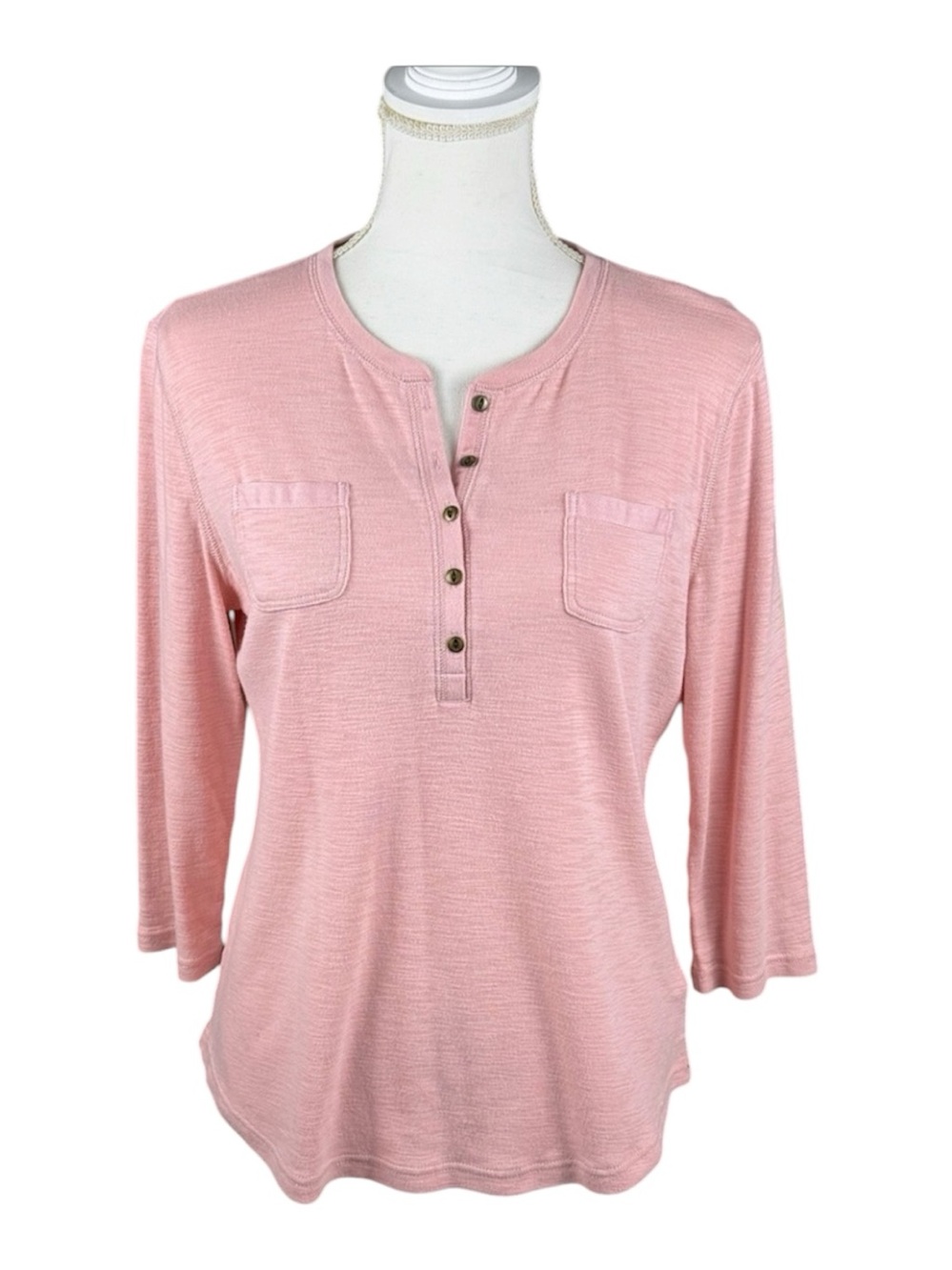 Chaps Henley 3/4 Sleeve Soft Peachy Pink